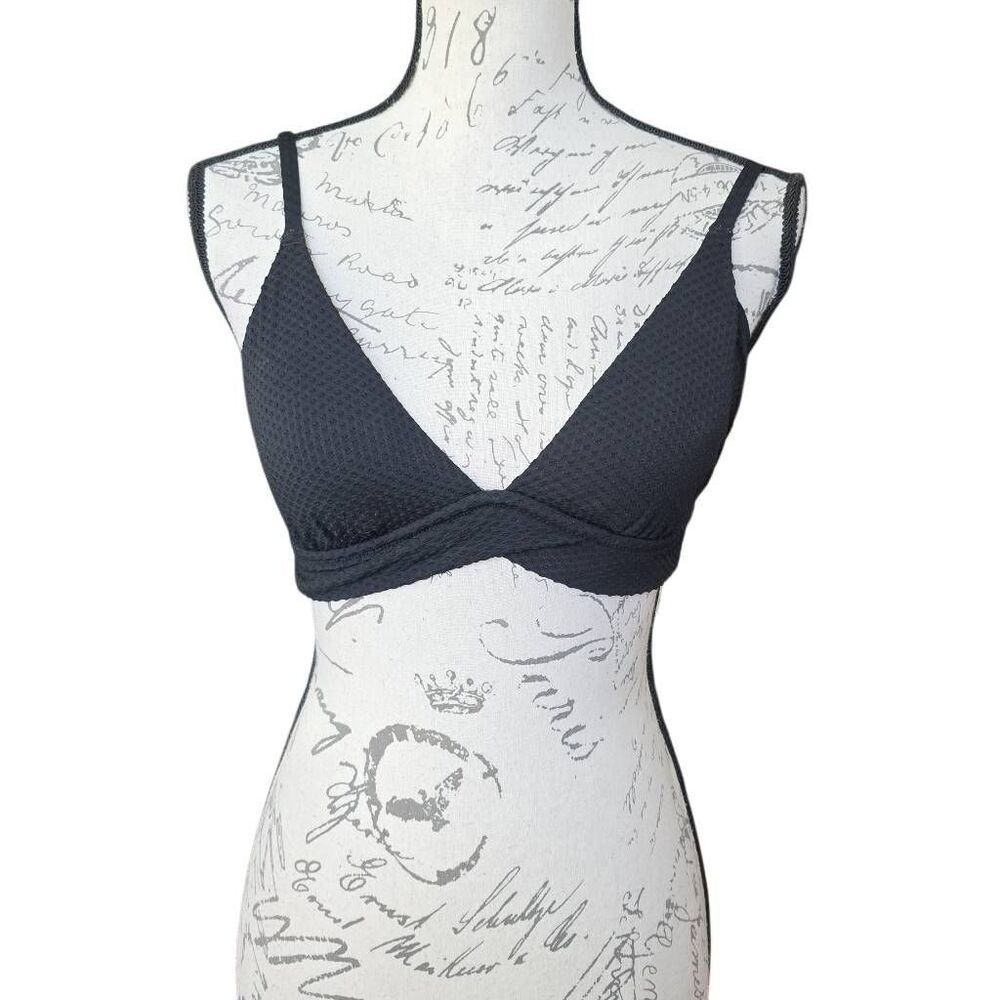 Aerie Women's Size Large Black Dot Texture Triangle V-neck Bikini Top